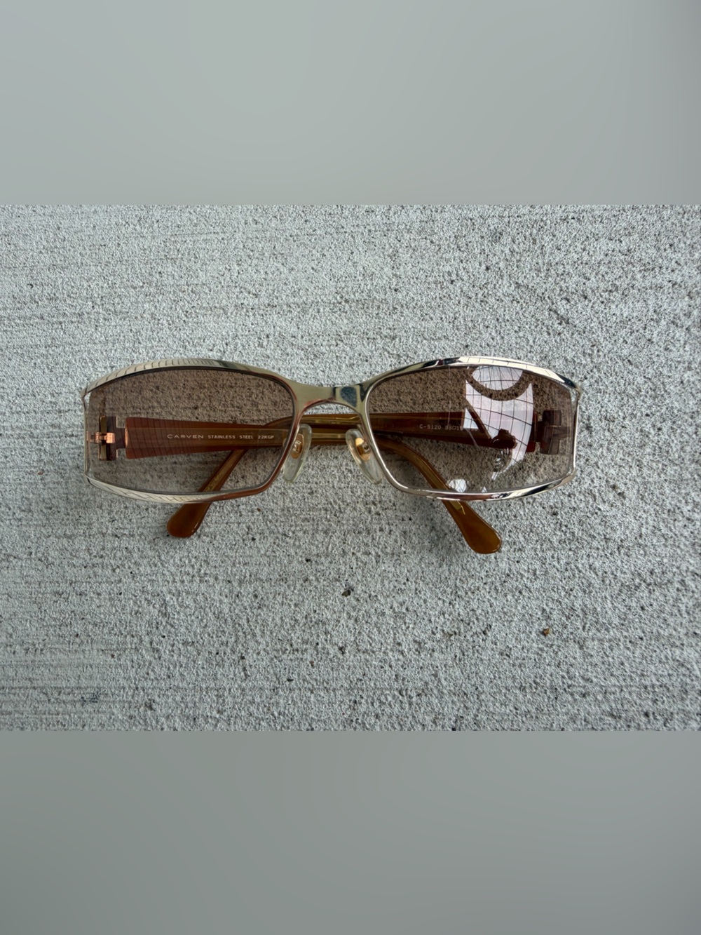 Vintage Carven C-5120 Sunglasses – 22K Gold Plated – Brown Lenses – Y2K Designer